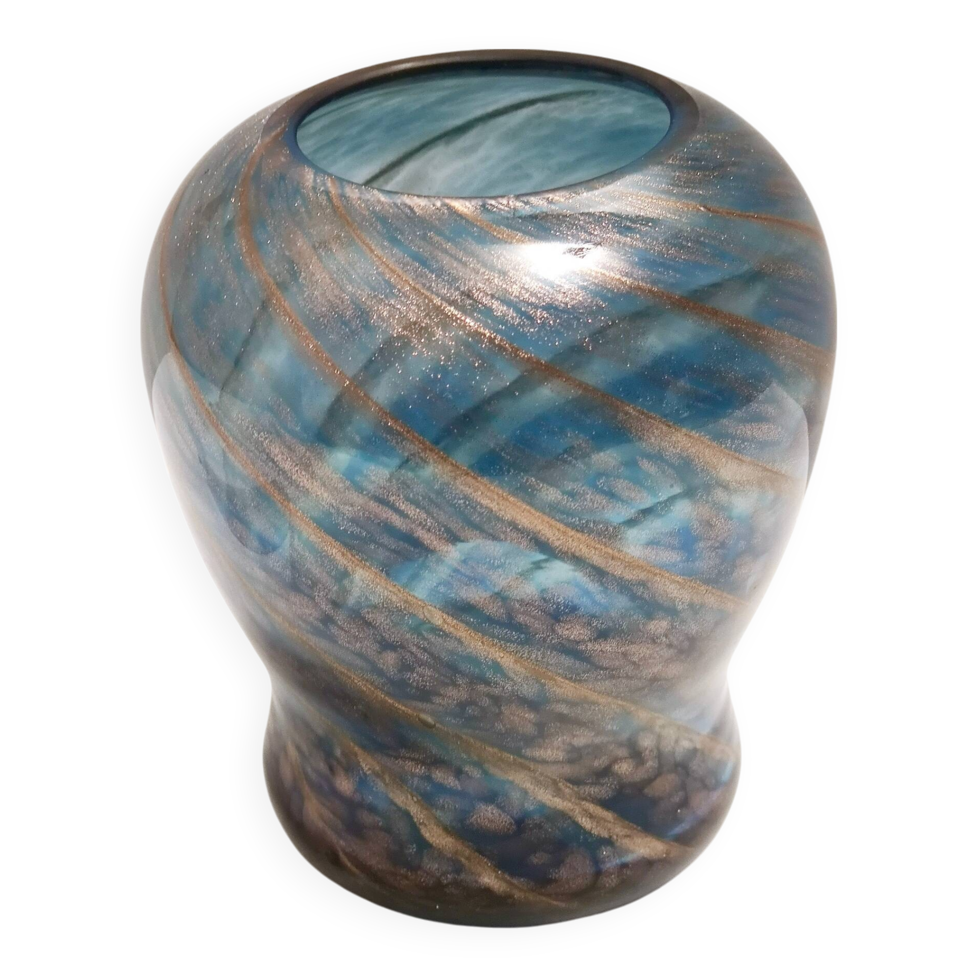 Blue Murano Glass Vase by Fratelli Toso with Bronze Aventurine