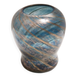 Blue Murano Glass Vase by Fratelli Toso with Bronze Aventurine