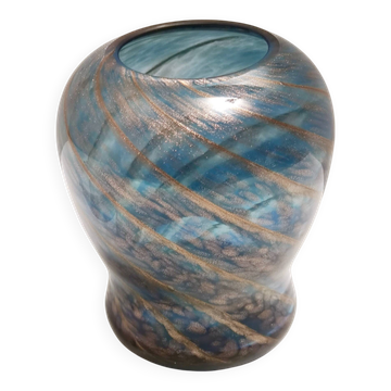 Vase en verre de Murano bleu de Fratelli Toso avec aventurine bronze