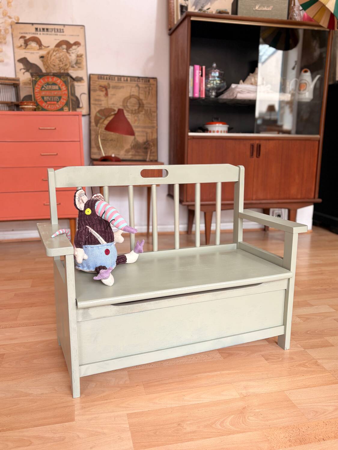 Celadon green toy chest bench