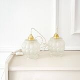 Duo of frosted bubble glass portable lamps