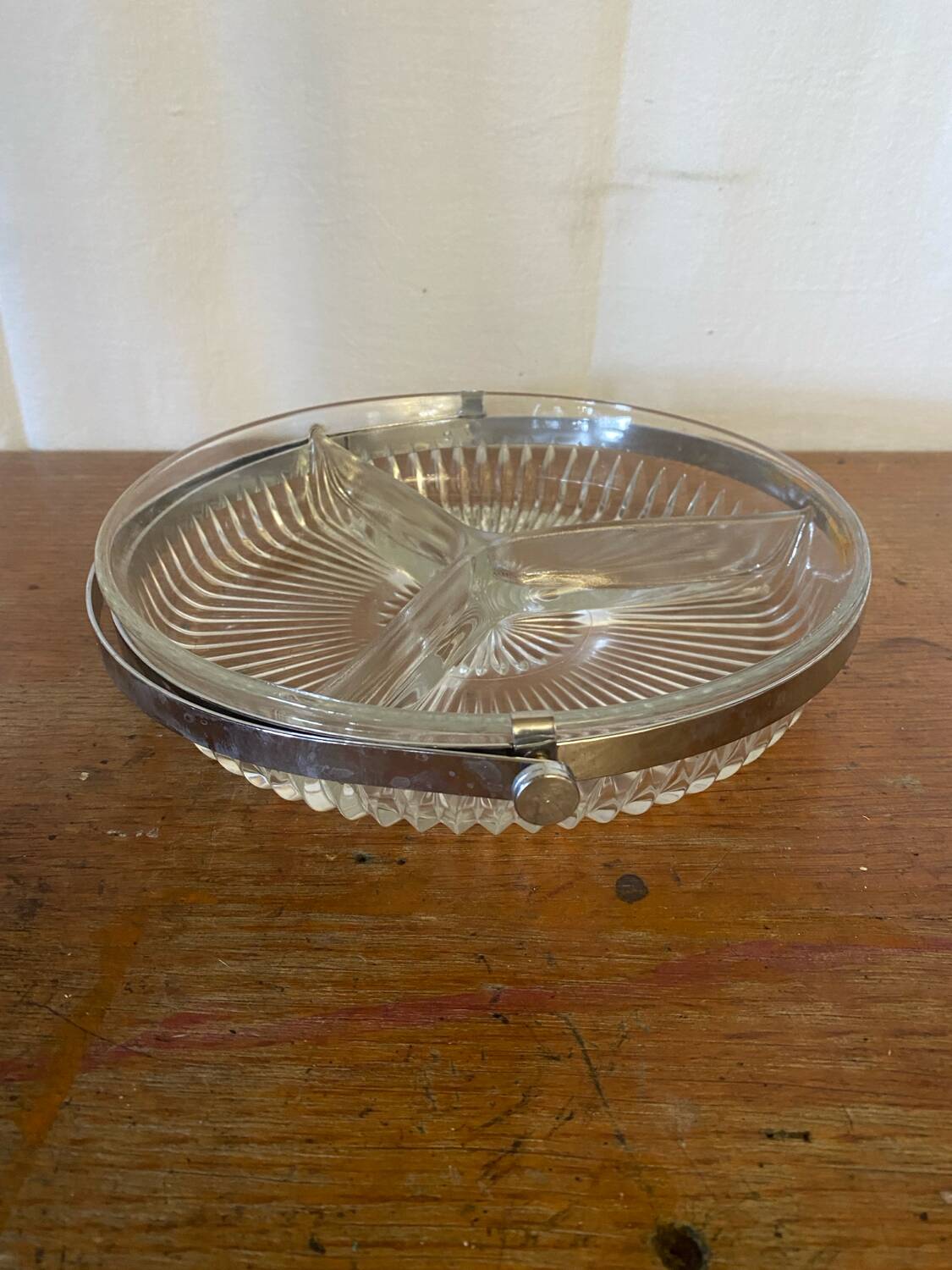 Vintage Molded Glass Aperitif Serving Tray + Chrome Metal Handle VMC Reims Vinta