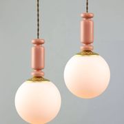 Mid-Century Italian Brass & Opaline Glass Pendant Lamps, Set of 2