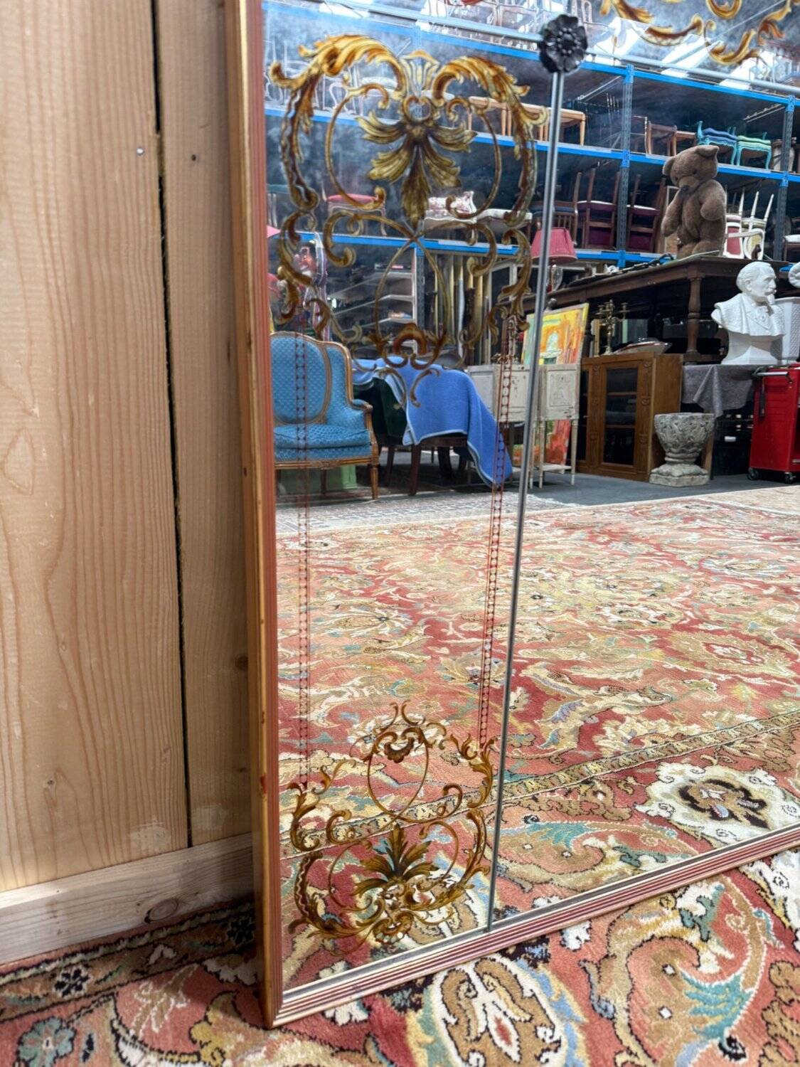 Miroir de brasserie Art Nouveau – Verre églomisé – Bois laqué – Bronze