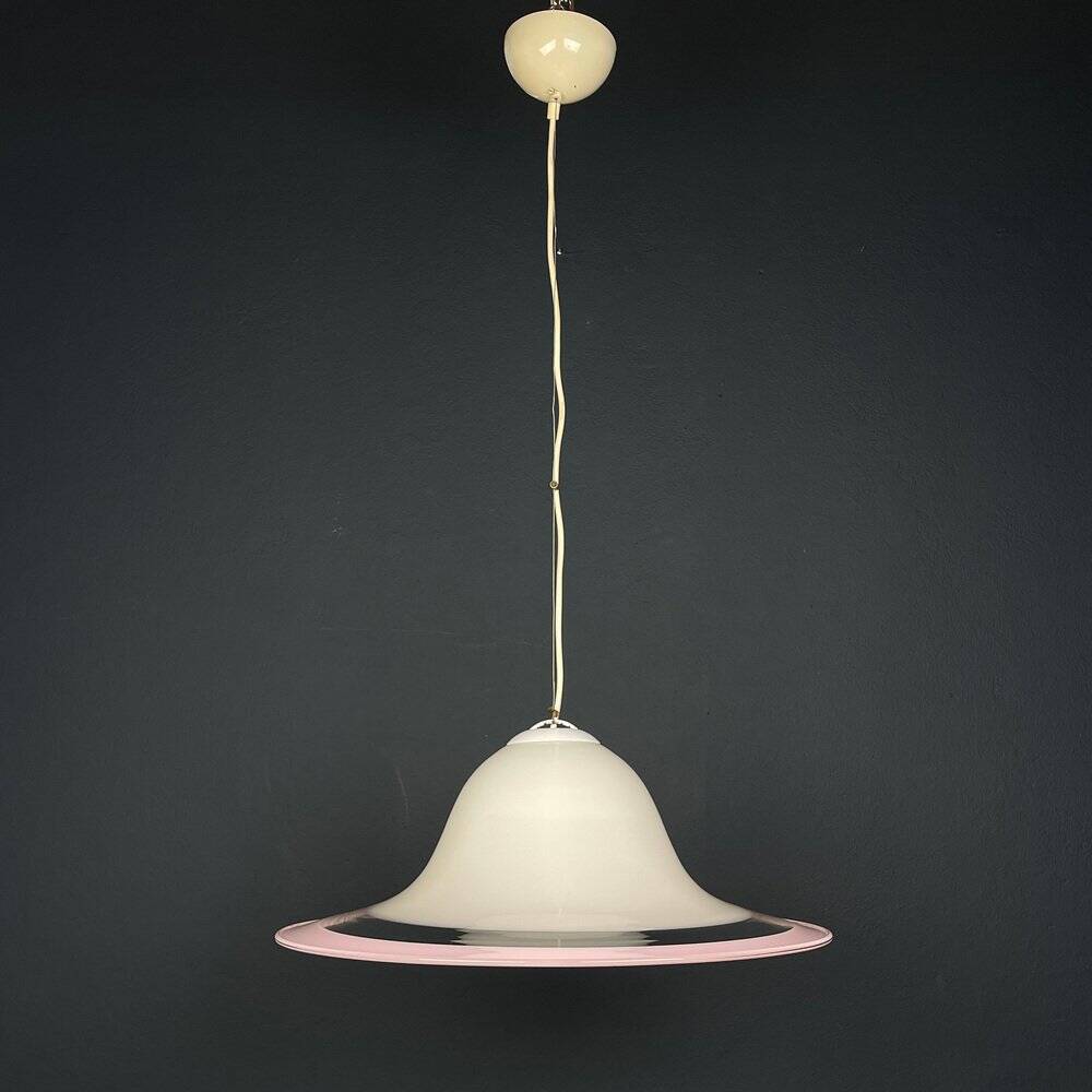 White and pink Murano glass pendant lamp, Italy, 1970s.