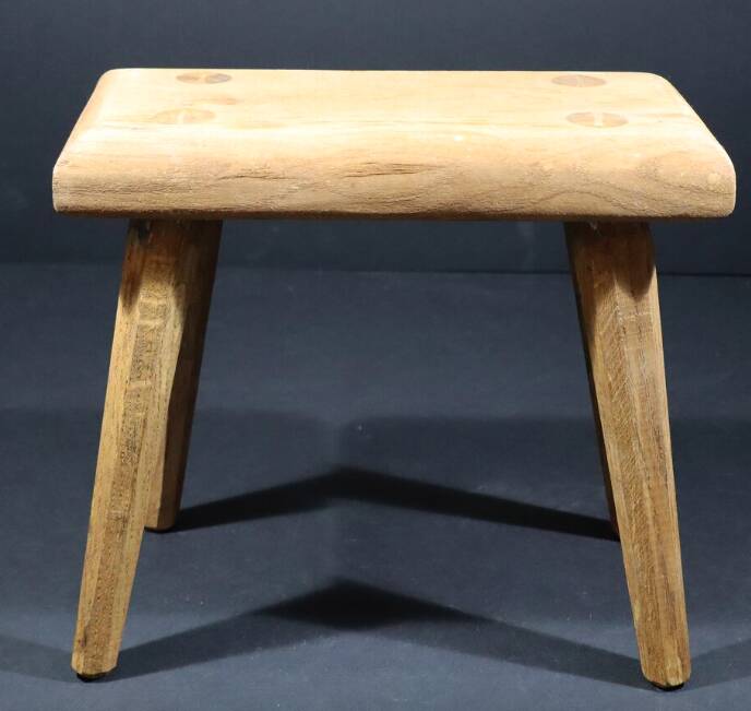 Set of 2 solid wood stools in French brutalist style.