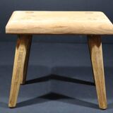 Set of 2 solid wood stools in French brutalist style.
