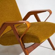 Set of two armchairs and pouf – Mid-century Modern (circa 1950). Three-piece set.