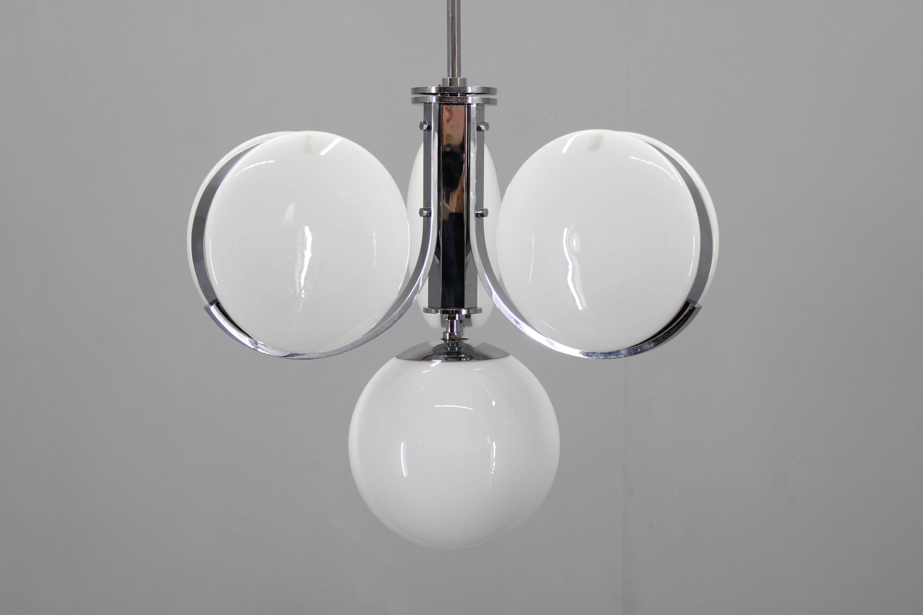 1930s Rare Art Deco Glass Chandelier, Czechoslovakia
