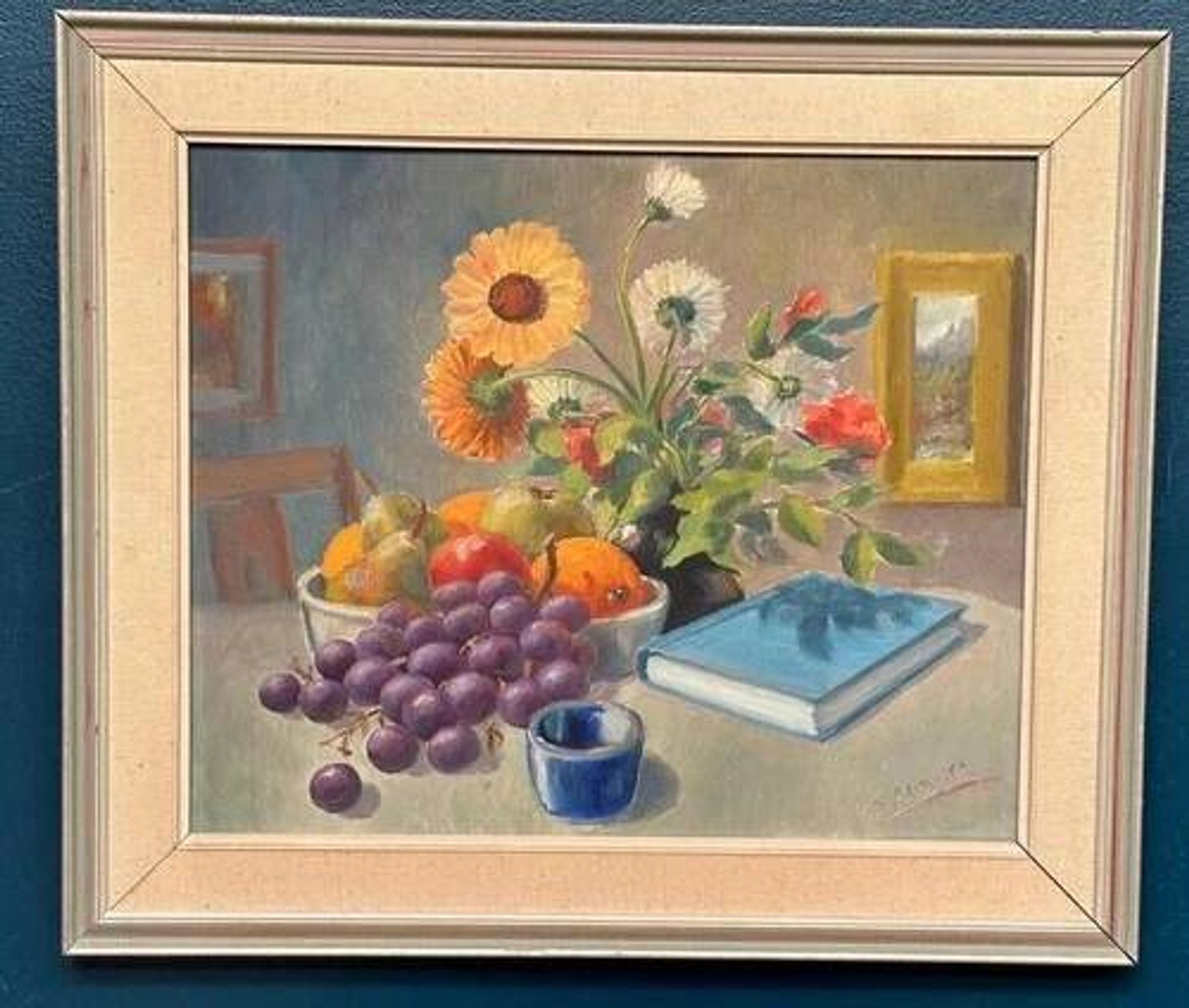 Swedish Oil on Canvas “Still Life” by K. Eliasson, Vintage & Framed 58×50cm