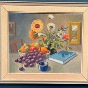 Swedish Oil on Canvas “Still Life” by K. Eliasson, Vintage & Framed 58×50cm