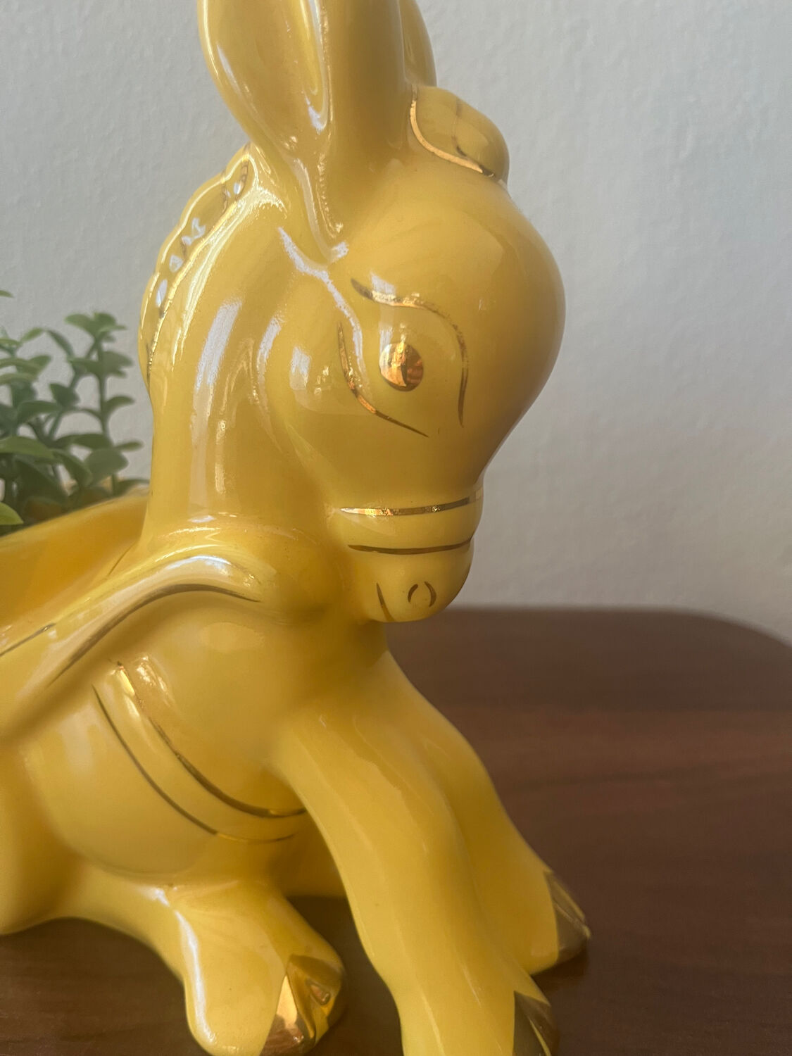 Figurine, vintage yellow ceramic donkey