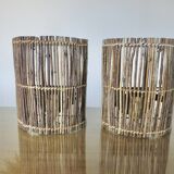 Pair of "tiki ona" wall lights in branches and rattan, 1980