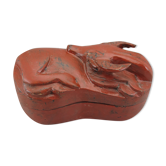 Old Chinese or Japanese box in carved wood red lacquer