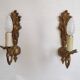 Pair French Gilt Bronze Single Wall Sconces Leaf & Feather Plume Detail