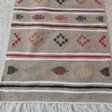 Grey kilim carpet with multicolored Berber patterns handmade