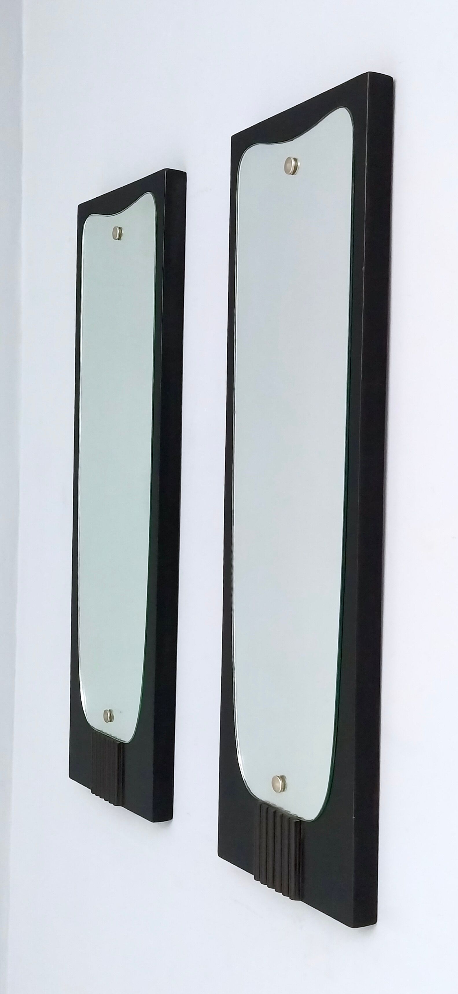 Pair of vintage ebonized wood wall mirrors, italy 1950