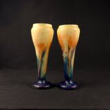 Paire de vase Art Déco en verre multicouche effet marmoréen abstrait coloré