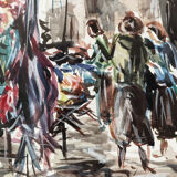 Watercolor Jacques Morel, market scene