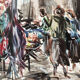 Watercolor Jacques Morel, market scene