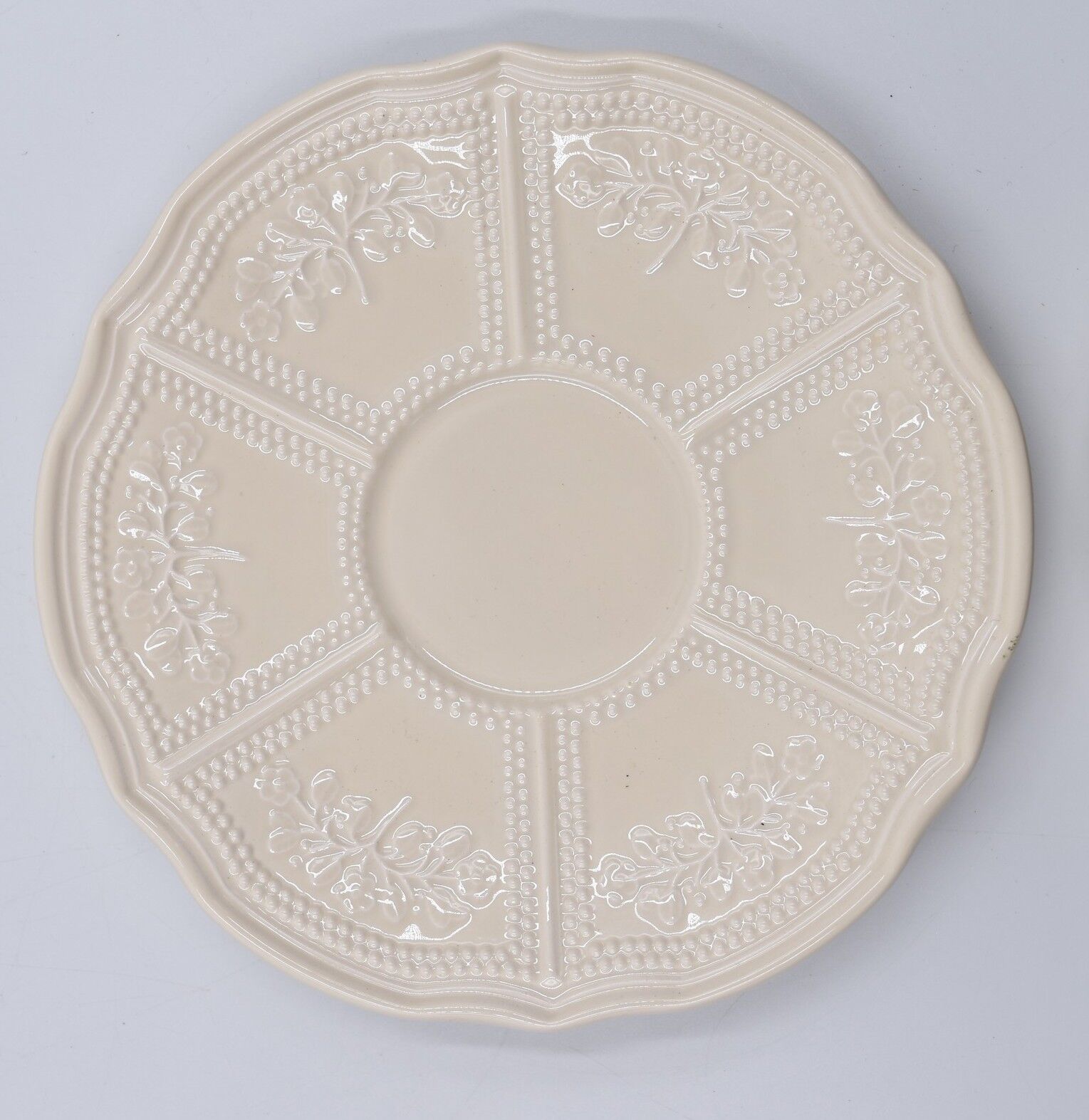 2 luncheon cups off-white earthenware Lunéville décor relief France