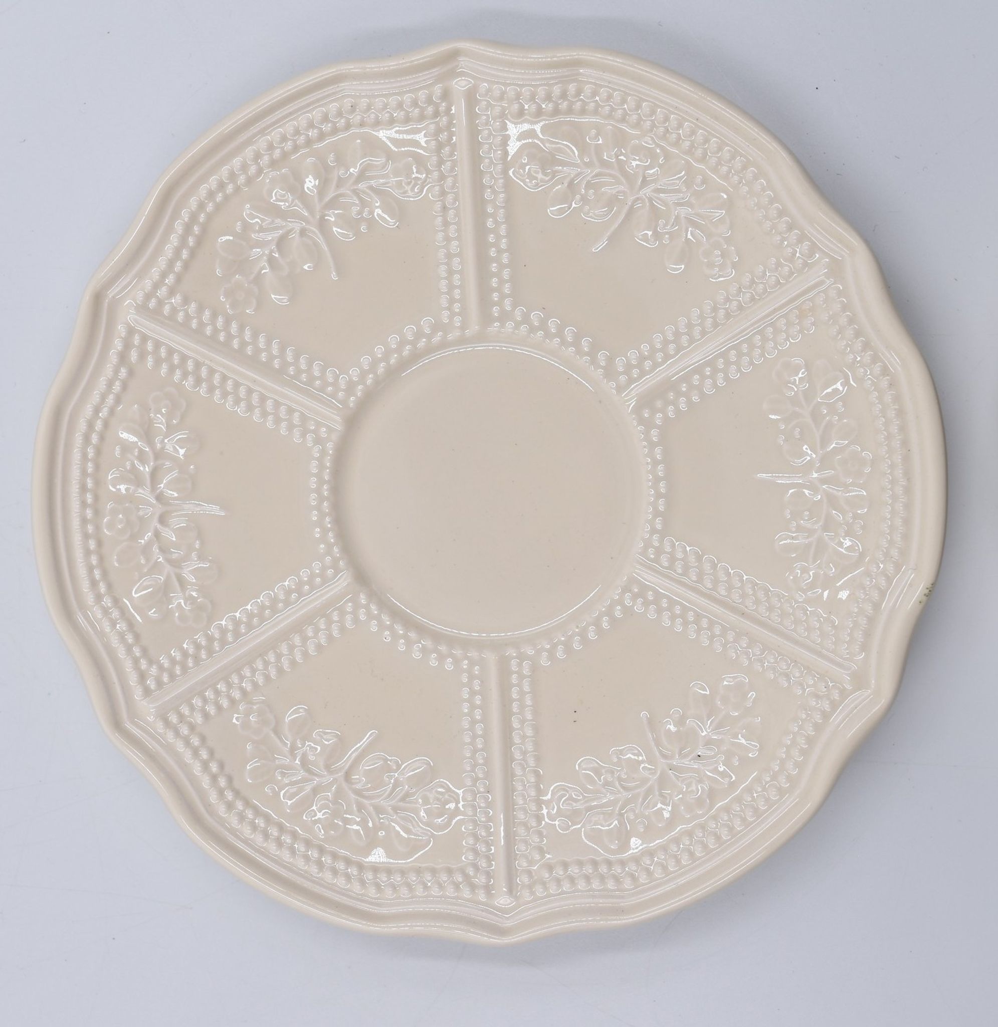 2 luncheon cups off-white earthenware Lunéville décor relief France