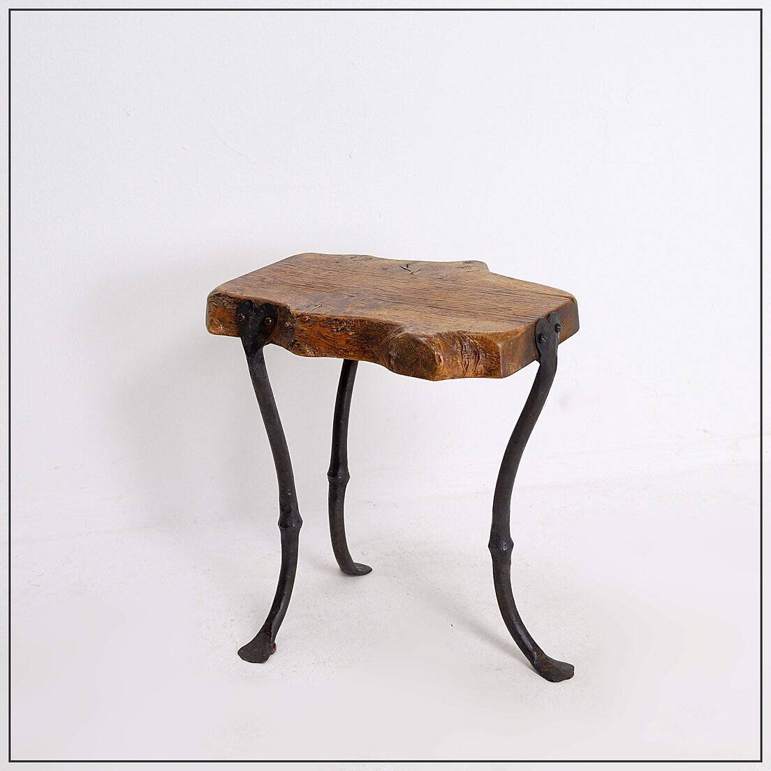 Wood and wrought iron tripod Side table - 1960s
