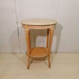 Pedestal table in whitewashed wood and travertine top