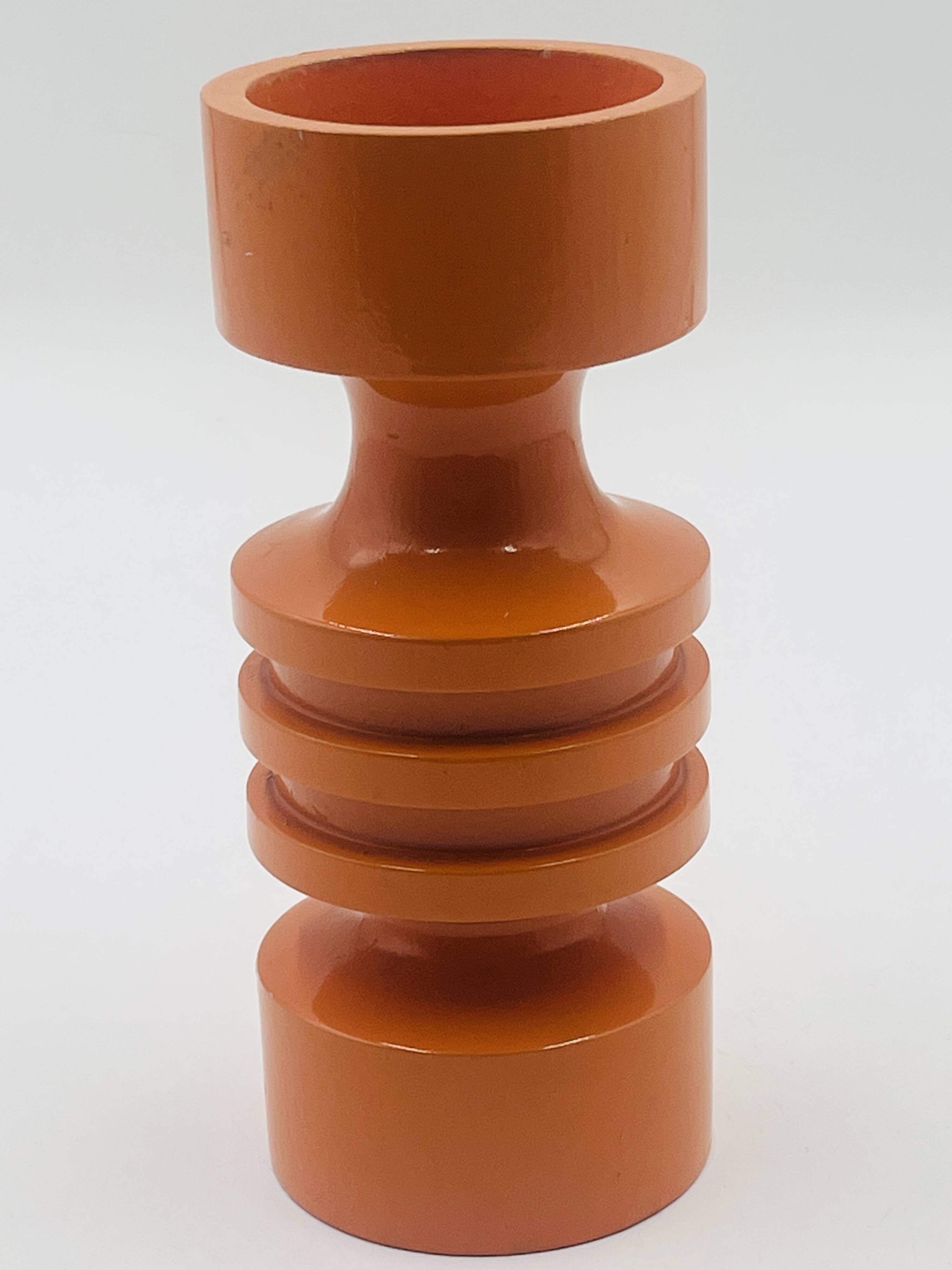 Bougeoir orange seventies en bois