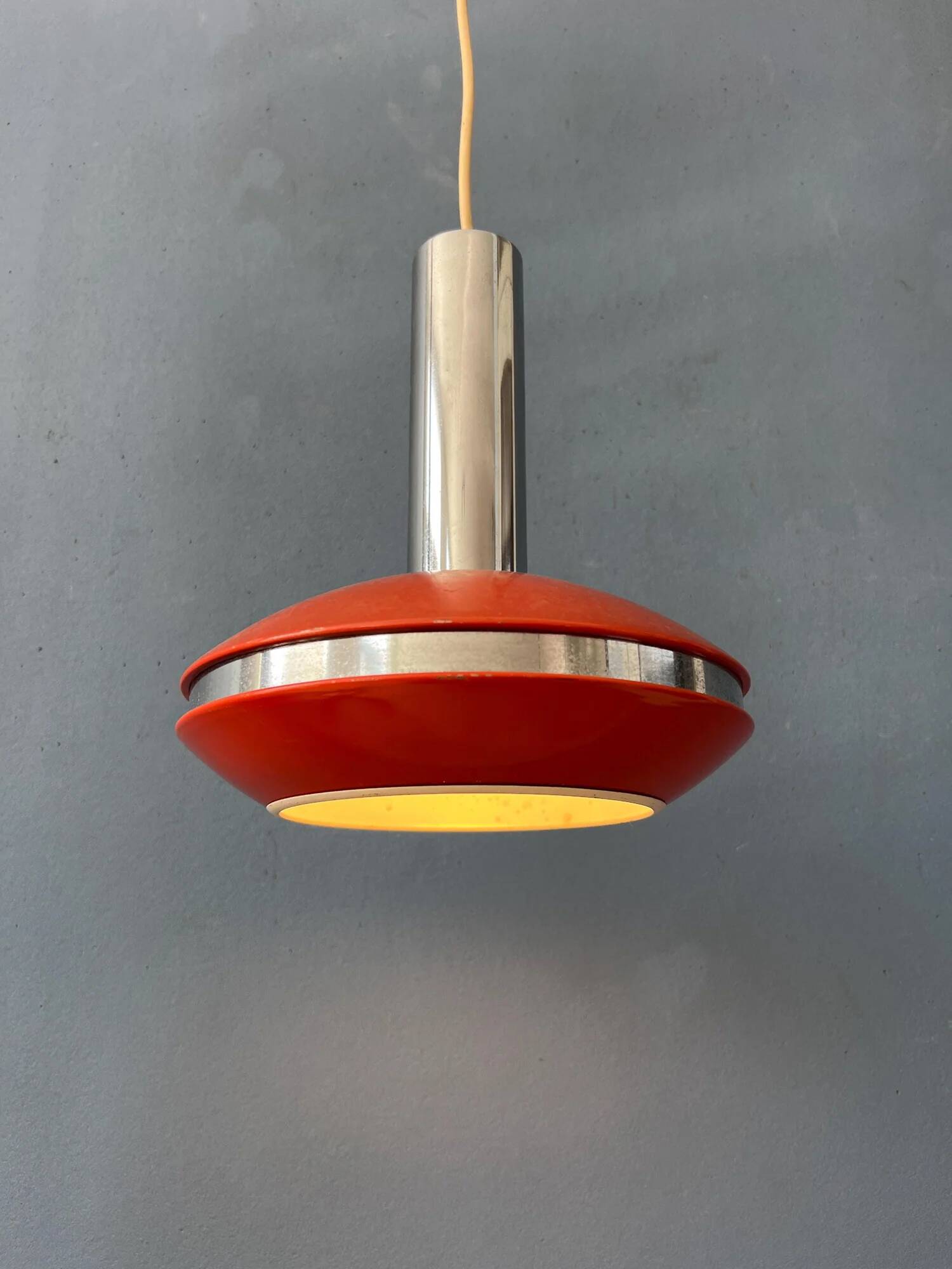 Small red and chrome space age pendant lamp