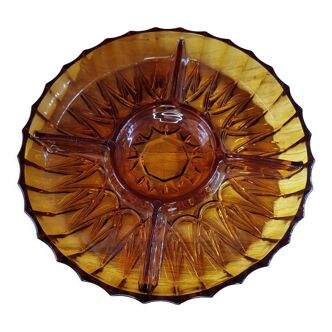 Amber glass compartmentalized aperitif dish