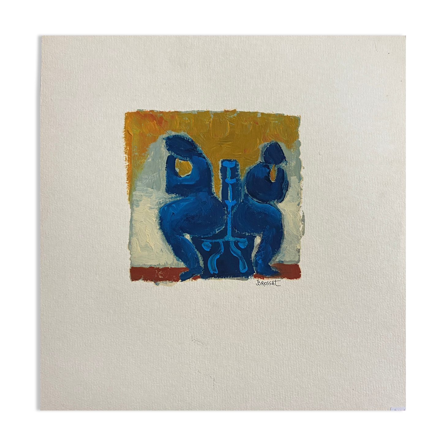 Painting "The Public Bench" HSP by J.M. Brossat (born 1946)