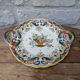 Old decorative plate with handles Old Rouen handmade