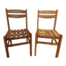 Pair of solid pine chairs with banded backs