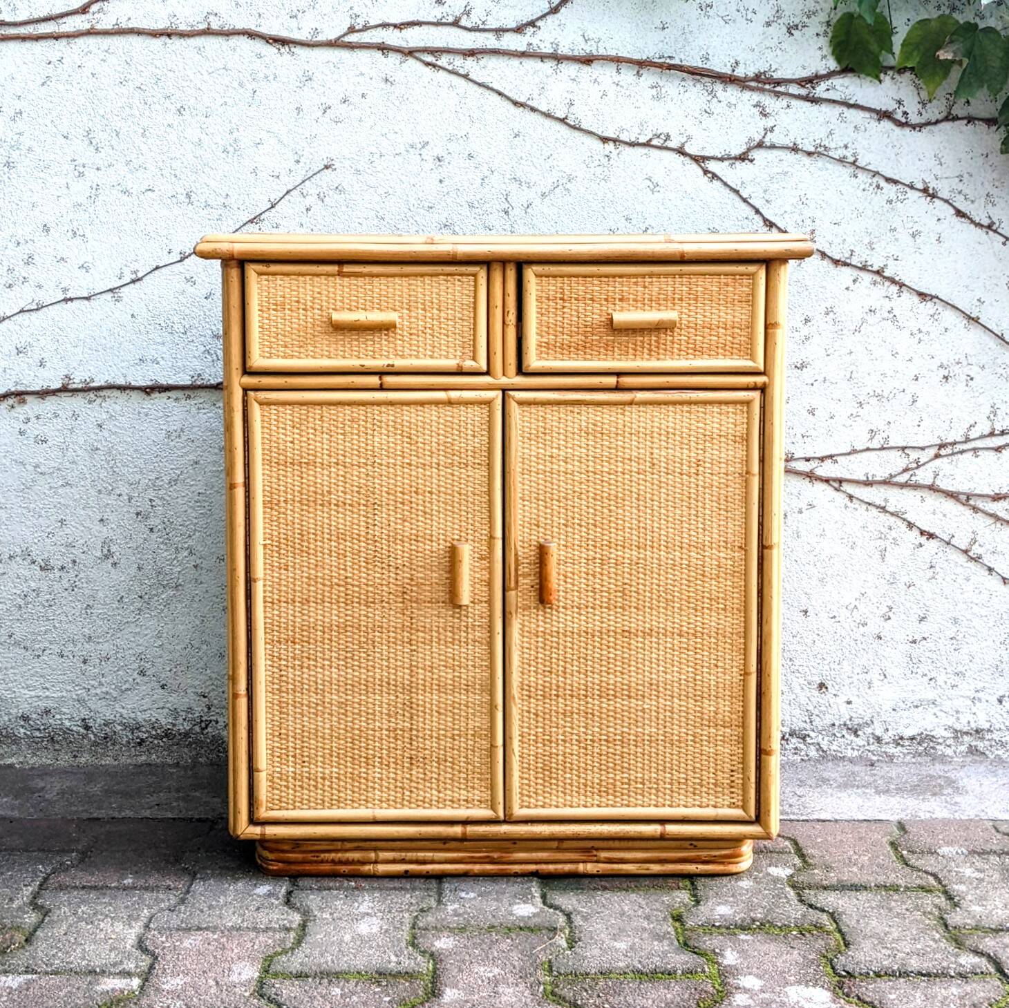 Cane and rattan side furniture from the 70s