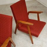 Pair of Uluv red Eastern Bloc armchairs, 1960s