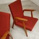 Pair of Uluv red Eastern Bloc armchairs, 1960s