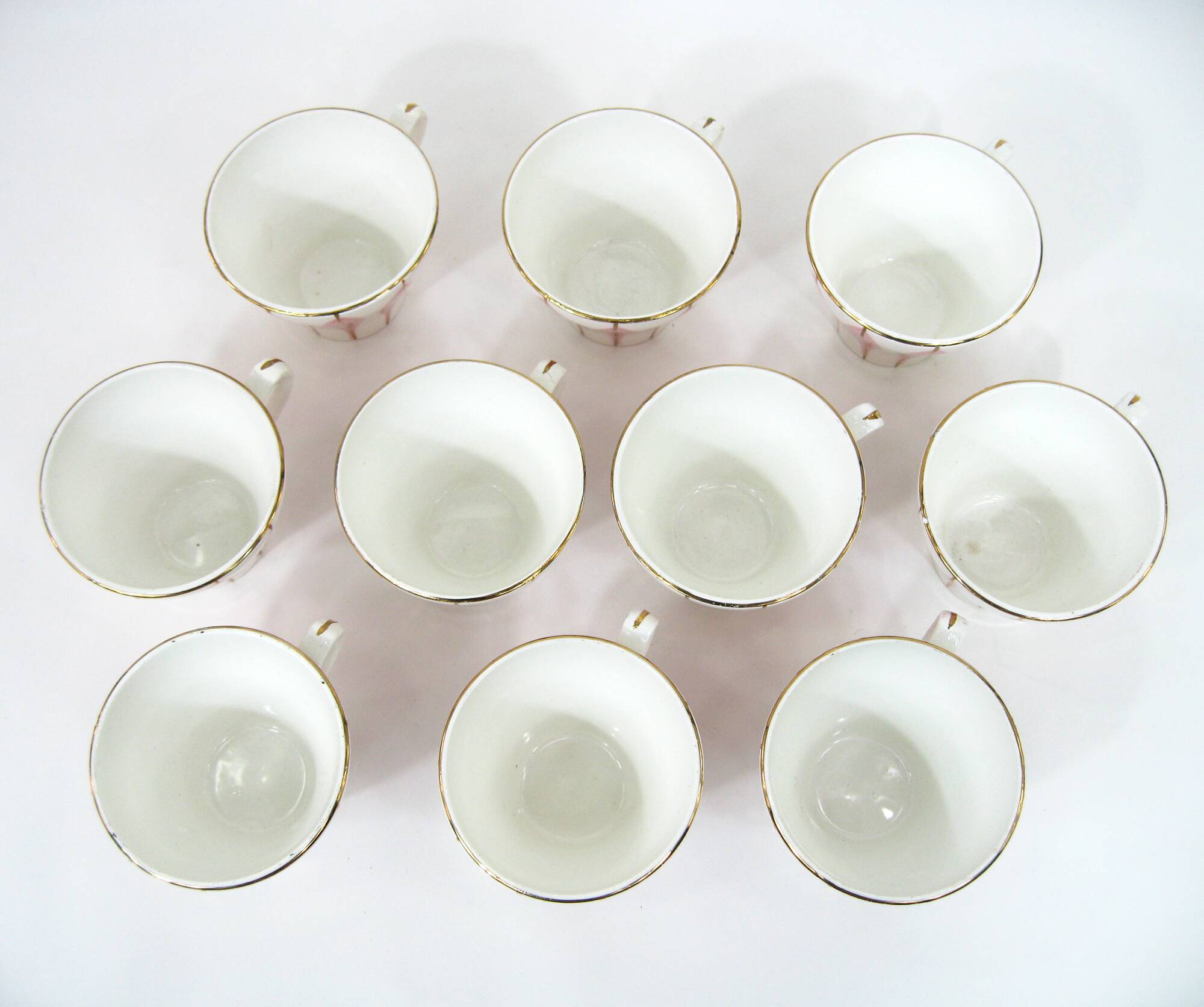 10 white ceramic coffee cups - Digoin 9604 France - vintage 50s