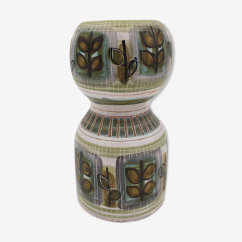 Dominique Guillot, Vallauris - Ceramic vase decorated polychrome green, beige and ochre - 1950s