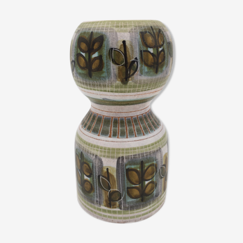 Dominique Guillot, Vallauris - Vase céramique  décor polychrome vert, beige et ocre - années 1950