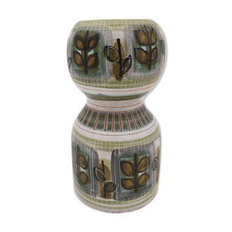 Dominique Guillot, Vallauris - Ceramic vase decorated polychrome green, beige and ochre - 1950s
