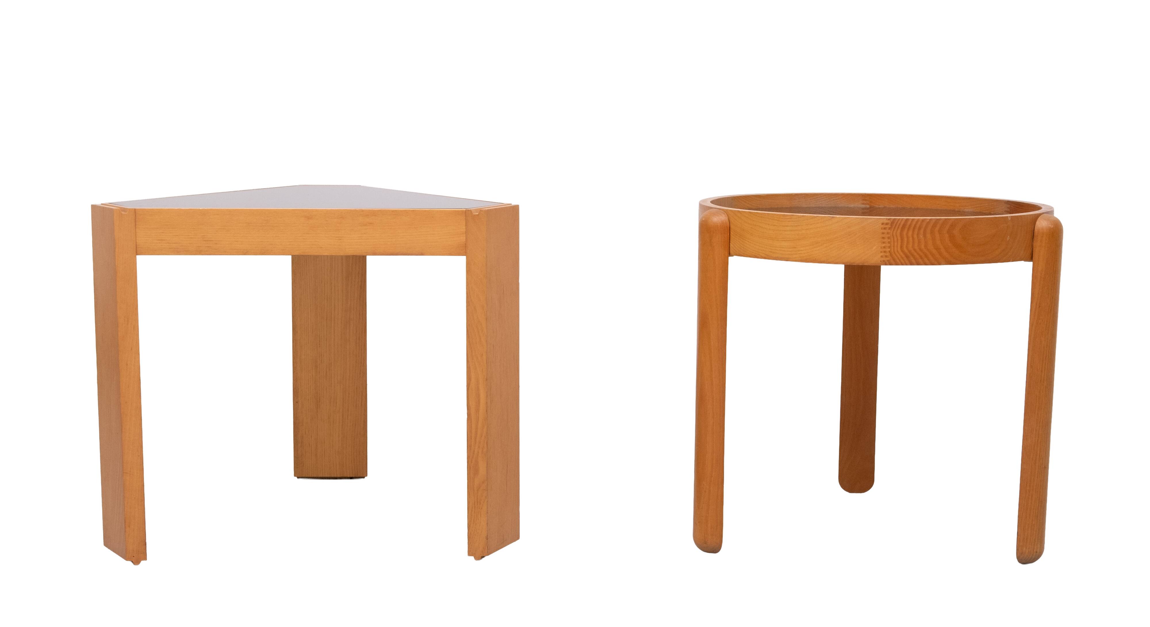 Porada Arredi Beechwood Smoked Glass side tables 1970s Italy