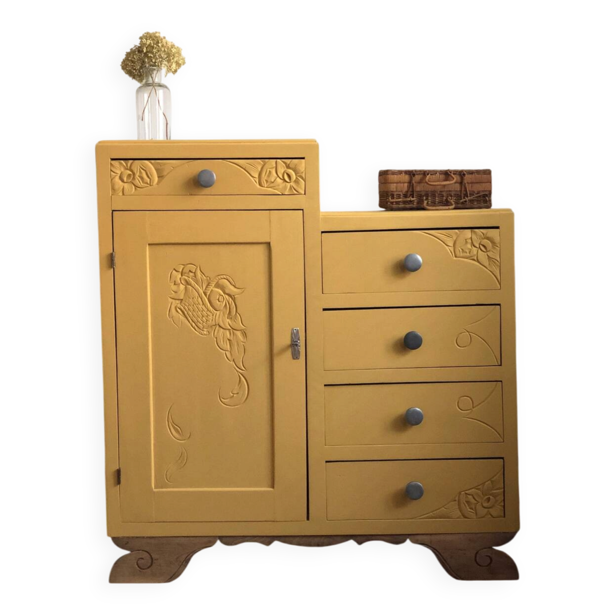 Asymmetrical vintage chest of drawers