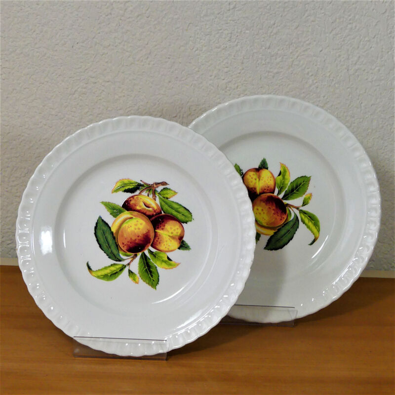 Eight antique dessert plates with multi-fruit patterns