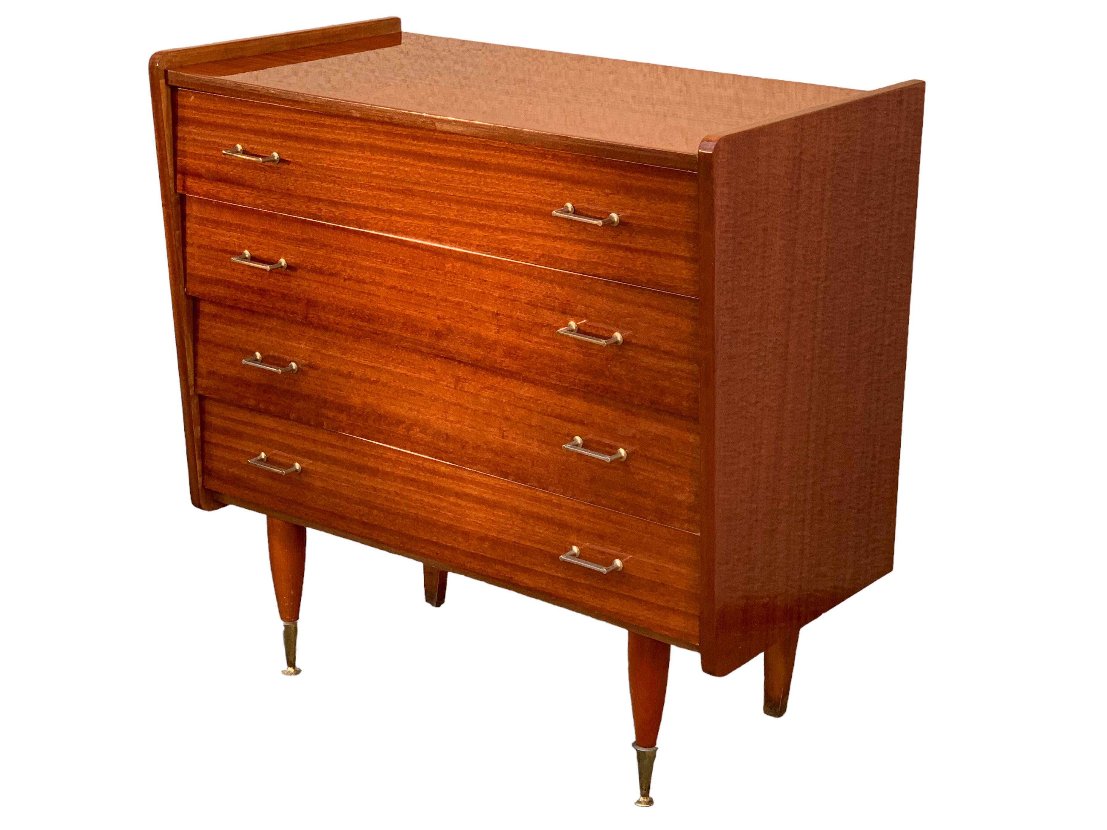 Vintage varnished teak chest of drawers 1970