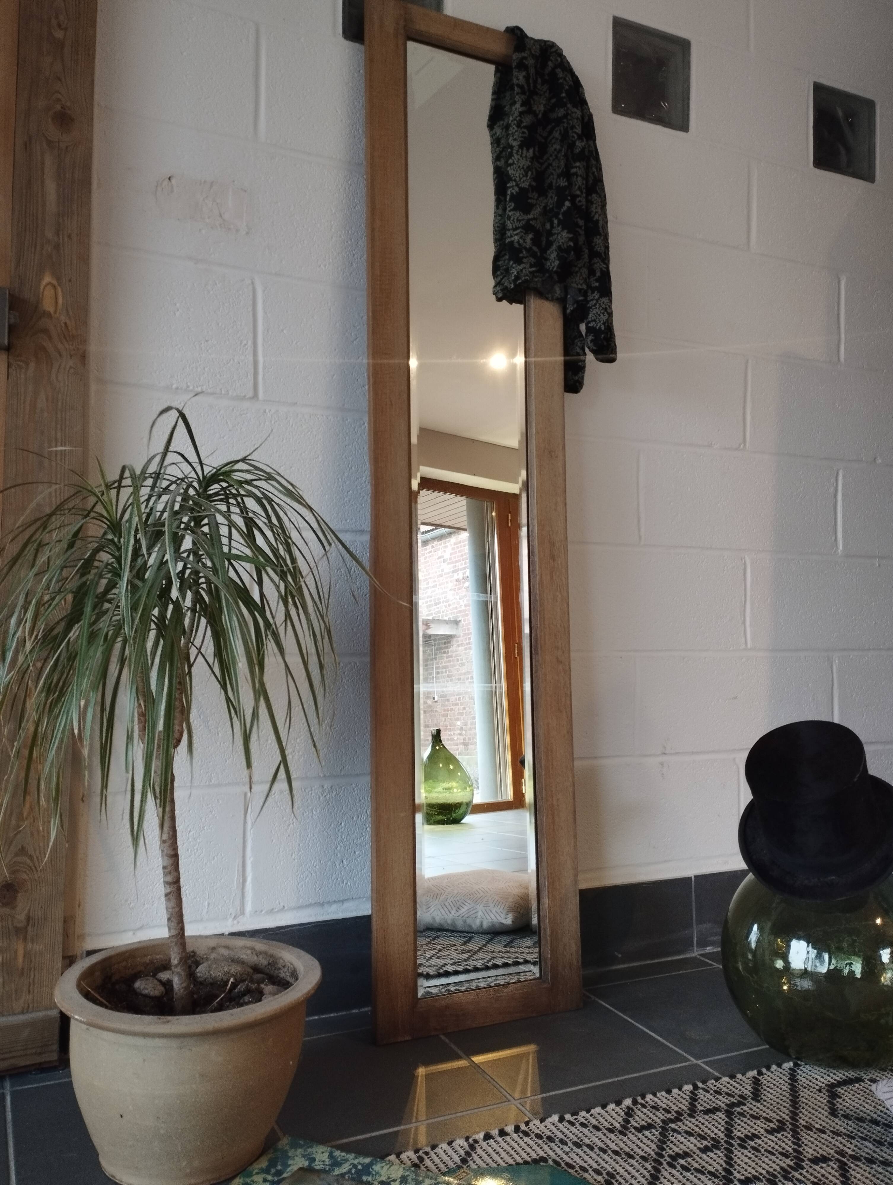 Beveled mirror vintage blond oak frame