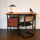 Modernist desk from the 50s-60s in wood and metal, reversible drawer unit.