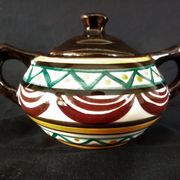 Art deco coffee service in St. Jean de Bretagne earthenware, hand painted (15 pieces)