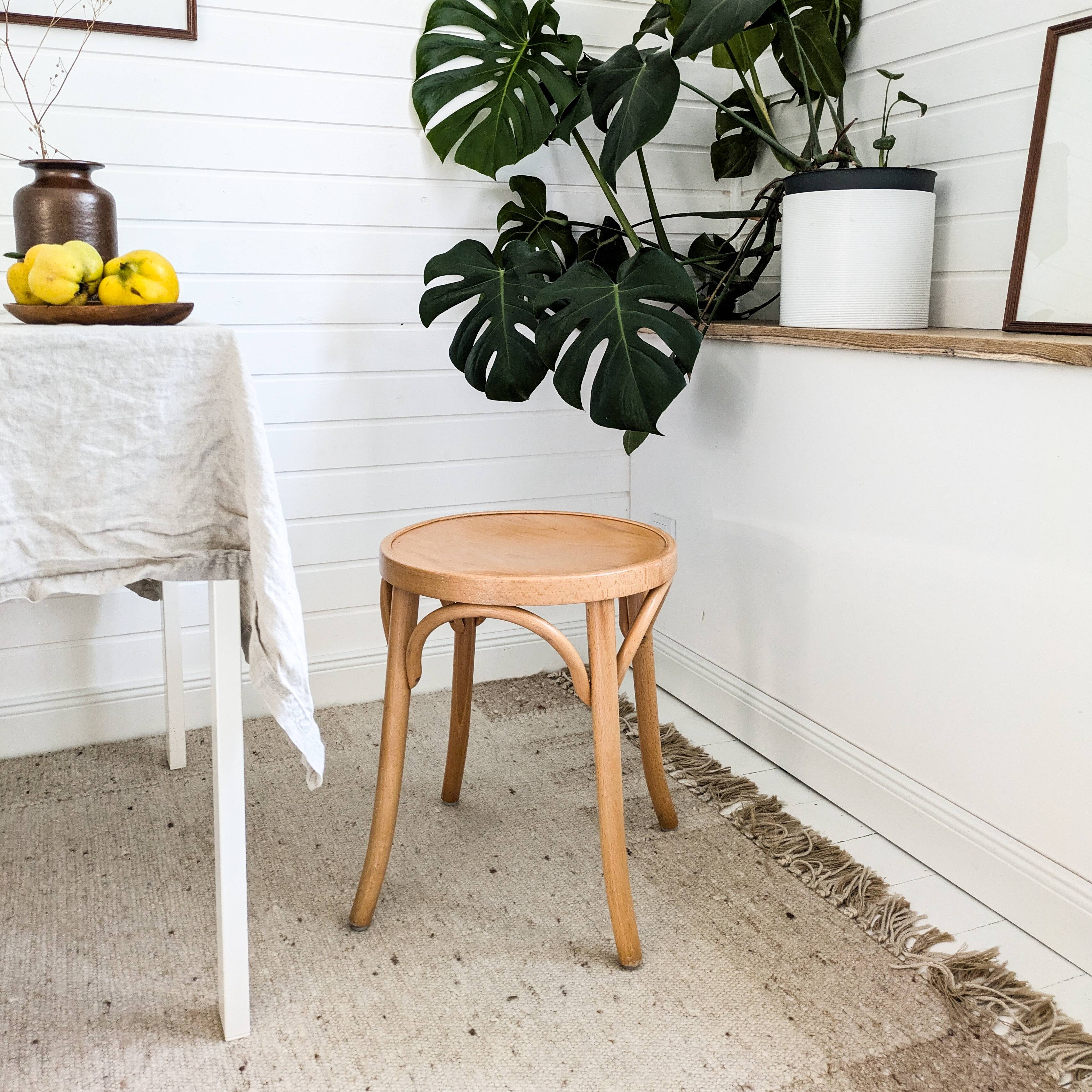 Mid Century Pouf Bois courbé Bois Pouf en bois Chevet Pouf à fleurs Skandi Scandinave D