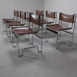 Set of 6 modernist chrome and leather dining chairs, 1970's